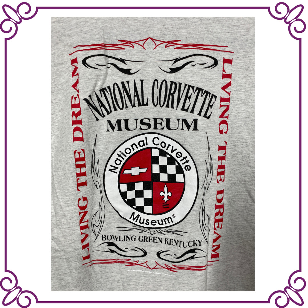Gildan Gray National Corvette Museum Short Sleeve Tee with Red and Black Graphic